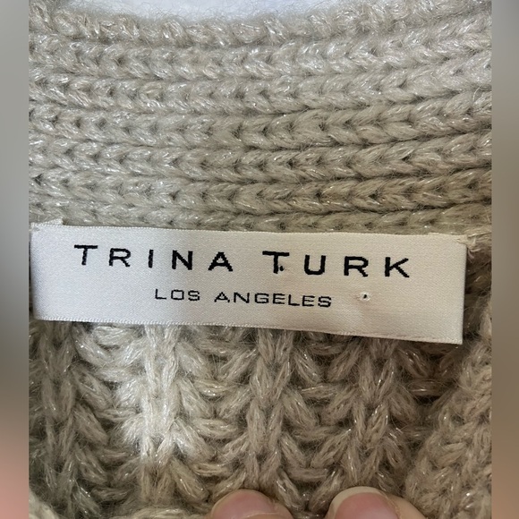 trina turk Cardigan Sz L Cream Chunky Knit Wool Blend Snap Button Quite Luxury - Picture 3 of 8